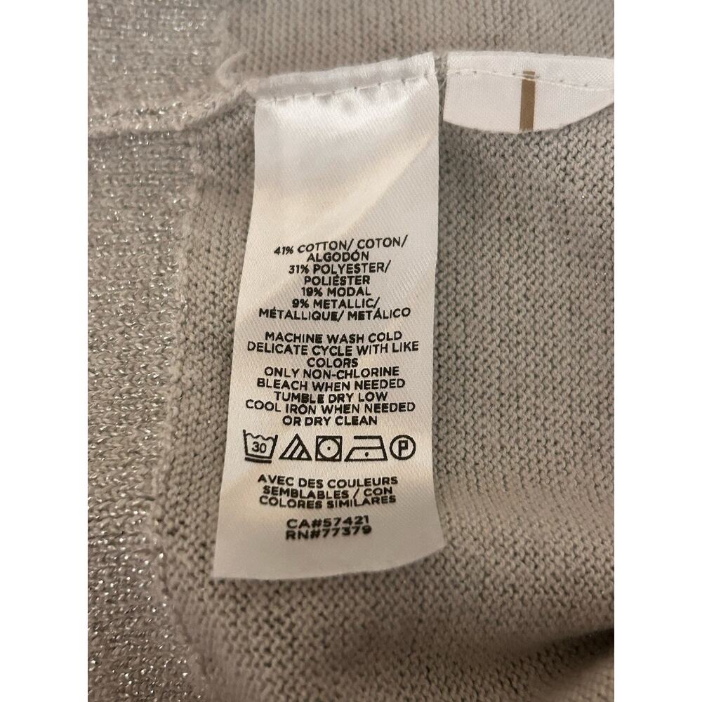 ANN TAYLOR Women’s Silver Metallic Sparkly Shimmery Crewneck Cardigan Size Large - Picture 8 of 9